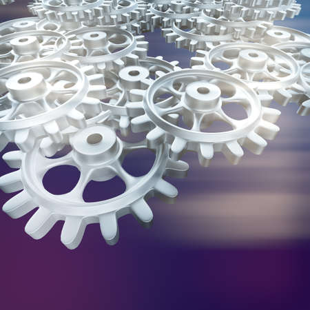 White gears and cogs macro on black background. 3D renderingの写真素材