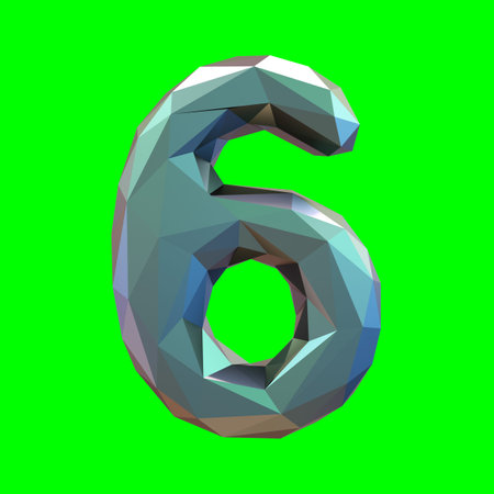 Number 6 six in low poly style isolated on green background. 3d renderingの写真素材