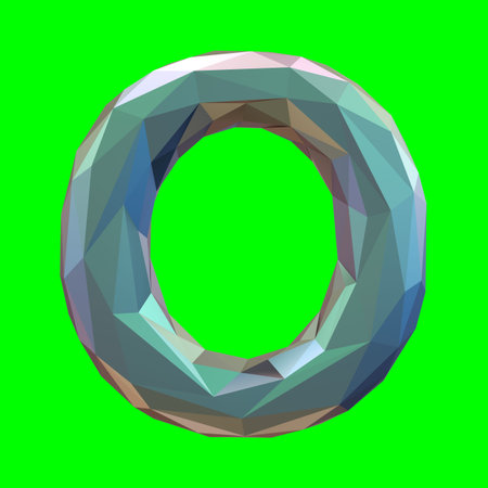 Capital latin letter O in low poly style isolated on green background. 3d renderingの写真素材