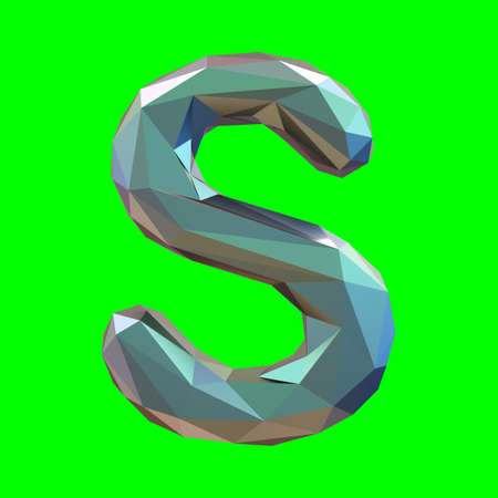 Capital latin letter S in low poly style isolated on green background. 3d renderingの写真素材
