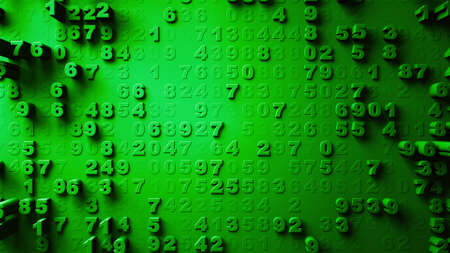 Abstract Numbers Random Motion green color 3d renderingの写真素材