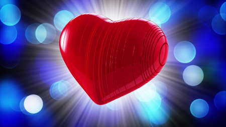 red heart on a bokeh background 3d renderingの写真素材