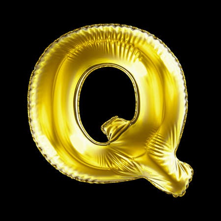 Golden letter Q made of inflatable balloon isolated on black background. 3d renderingの写真素材