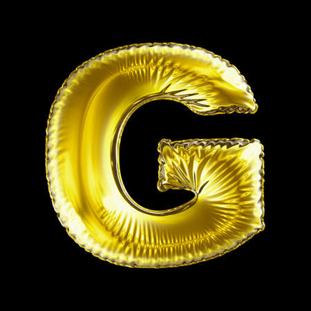 Golden letter G made of inflatable balloon isolated on black background. 3d renderingの写真素材