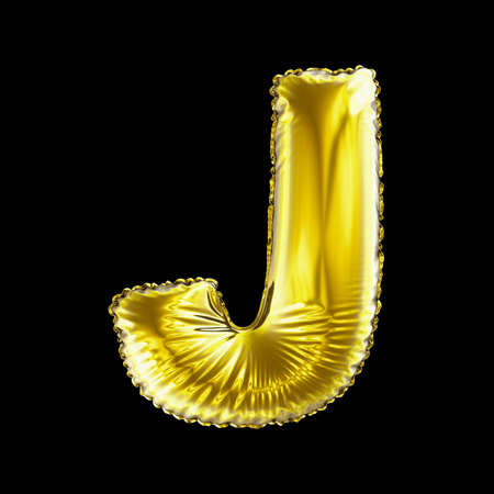 Golden letter J made of inflatable balloon isolated on black background. 3d renderingの写真素材