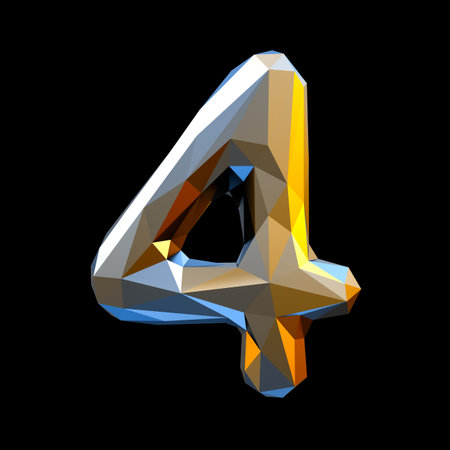 Number 4 four in low poly style isolated on black background. 3d rendering