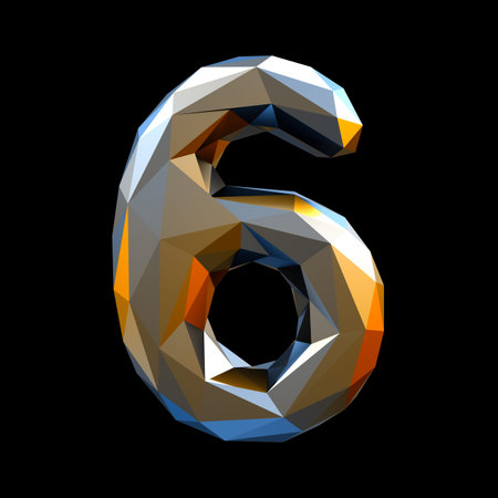 Number 6 six in low poly style isolated on black background. 3d rendering