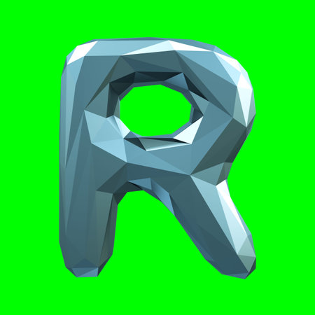 Capital latin letter R in low poly style isolated on green background. 3d renderingの写真素材
