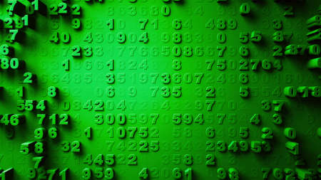 Abstract Numbers Random Motion green color 3d renderingの写真素材