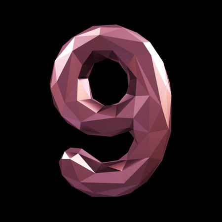 Number 9 nine in low poly style isolated on black background. 3d renderingの写真素材