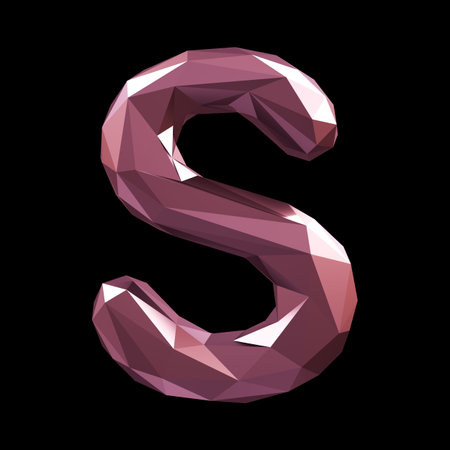 Capital latin letter S in low poly style isolated on black background. 3d rendering