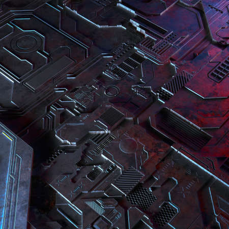 Abstract technological background made of different element printed circuit board and flares. 3d renderingの写真素材