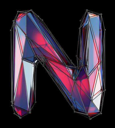 Capital latin letter N in low poly style red color isolated on black background. 3d renderingの写真素材