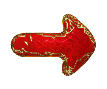 Arrow made in low poly style red color isolated on white background. 3d rendering