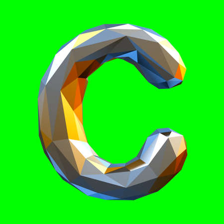 Capital latin letter C in low poly style isolated on green background. 3d renderingの写真素材