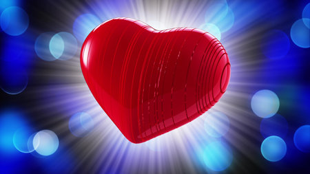 red heart on a bokeh background 3d renderingの写真素材