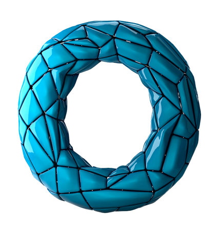 Capital latin letter O in low poly style blue color isolated on white background. 3d rendering