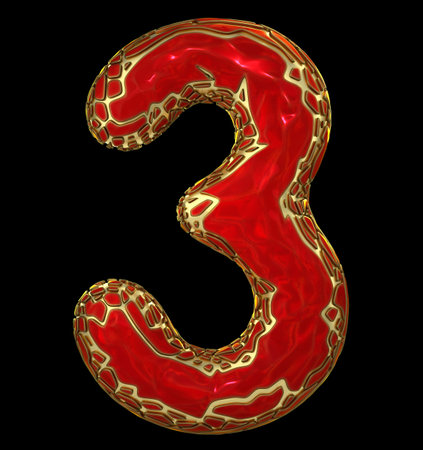 Number 3 three in low poly style red color isolated on black background. 3d renderingの写真素材