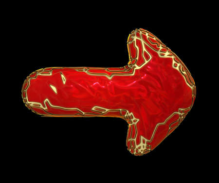 Arrow made in low poly style red color isolated on black background. 3d renderingの写真素材