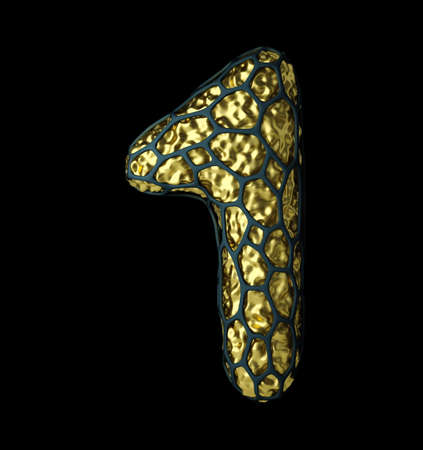 Number 1 one made of natural snake skin texture isolated on black background. 3d renderingの写真素材