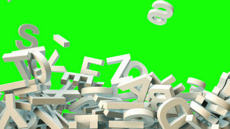 a lot of letters falling from the sky. Education and culture concept. Green background 3d renderingの写真素材