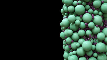 Colorful abstract chaotic structure balls background, pharmacy and medical concept, isolated on black. 3d renderingの写真素材