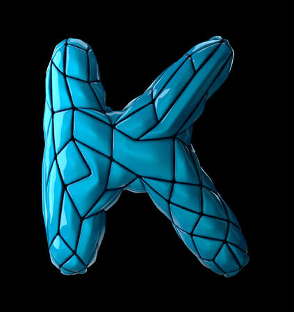 Capital latin letter K in low poly style blue color plastic isolated on black background 3d renderingの写真素材