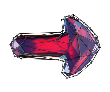Arrow made in low poly style red color isolated on white background. 3d renderingの写真素材