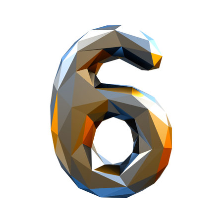 Numbe 6 six in low poly style gold color isolated on white background. 3d rendering