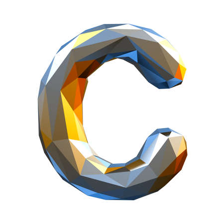 Capital latin letter C in low poly style gold color isolated on white background. 3d renderingの写真素材