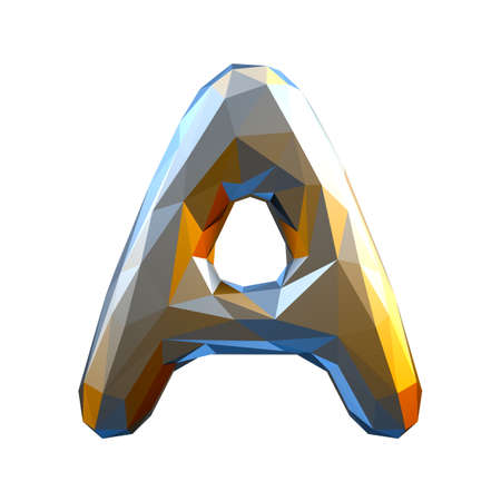 Capital latin letter A in low poly style gold color isolated on white background. 3d renderingの写真素材