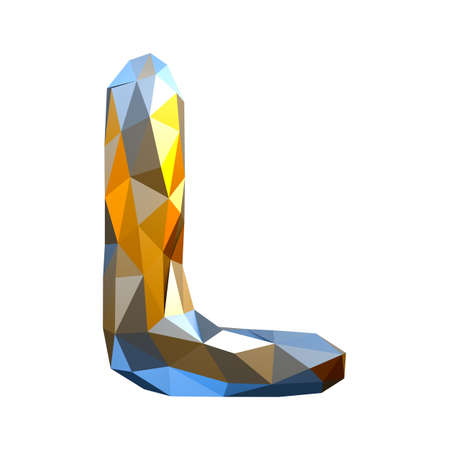 Capital latin letter L in low poly style gold color isolated on white background. 3d renderingの写真素材