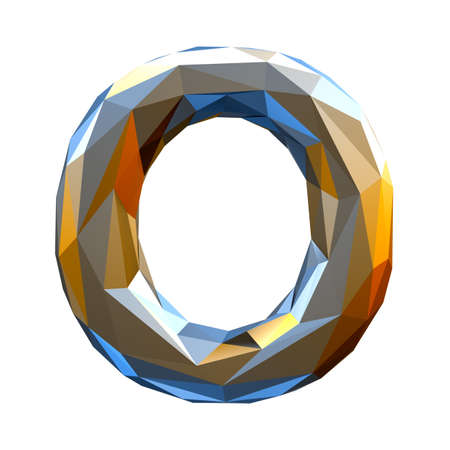 Capital latin letter O in low poly style gold color isolated on white background. 3d renderingの写真素材