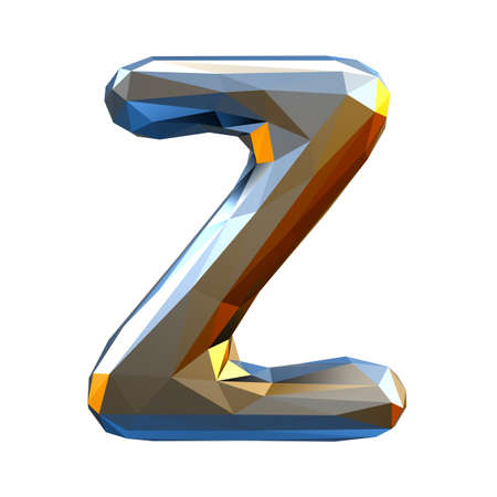 Capital latin letter Z in low poly style gold color isolated on white background. 3d renderingの写真素材