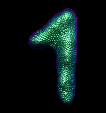 Number 1 one made of natural green snake skin texture isolated on black. 3d renderingの写真素材