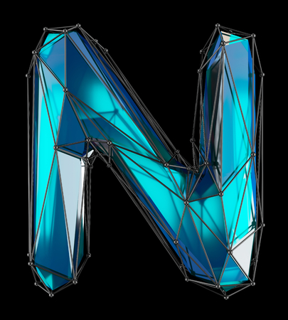 Capital latin letter N in low poly style blue color isolated on black background. 3d renderingの写真素材