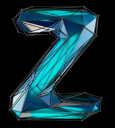 Capital latin letter Z in low poly style blue color isolated on black background. 3d renderingの写真素材