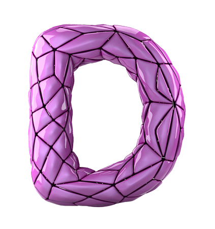 Capital latin letter D in low poly style pink color plastic isolated on white background. 3d renderingの写真素材