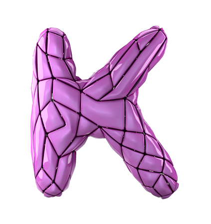Capital latin letter K in low poly style pink color plastic isolated on white background. 3d renderingの写真素材