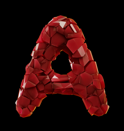 Alphabet made of plastic shards red color isolated on black background- letter A 3d renderingの写真素材