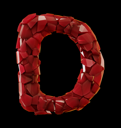 Alphabet made of plastic shards red color isolated on black background- letter D 3d renderingの写真素材