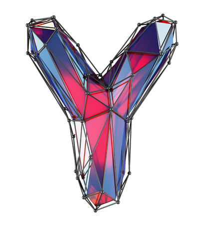 Capital latin letter Y in low poly style red color isolated on white background. 3d renderingの写真素材