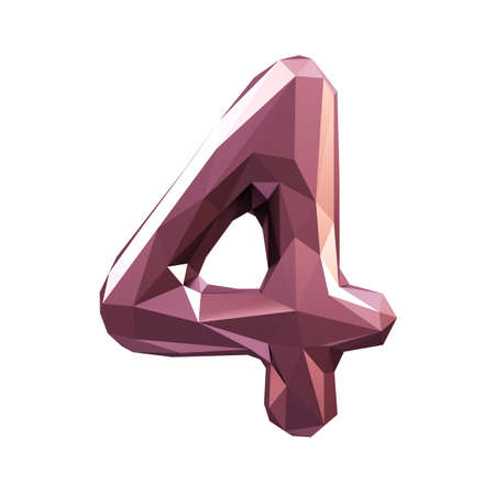 Number 4 four in low poly style isolated on white background. 3d renderingの写真素材