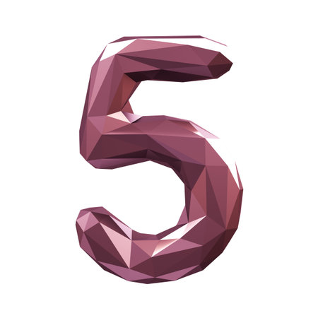 Number 5 five in low poly style isolated on white background. 3d rendering