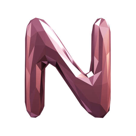 Capital latin letter N in low poly style isolated on white background. 3d renderingの写真素材