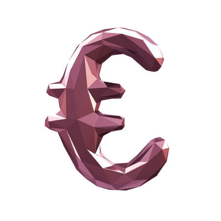 Euro sign made in low poly style isolated on white background. 3d renderingの写真素材