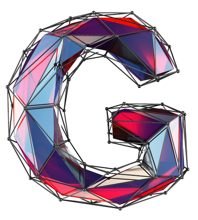 Capital latin letter G in low poly style red color isolated on white background. 3d renderingの写真素材