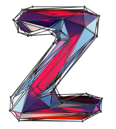 Capital latin letter Z in low poly style red color isolated on white background. 3d renderingの写真素材