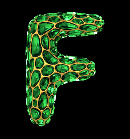 3D Diamond letter F on black isolated. 3d renderingの写真素材