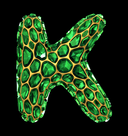 3D Diamond letter K on black isolated. 3d renderingの写真素材